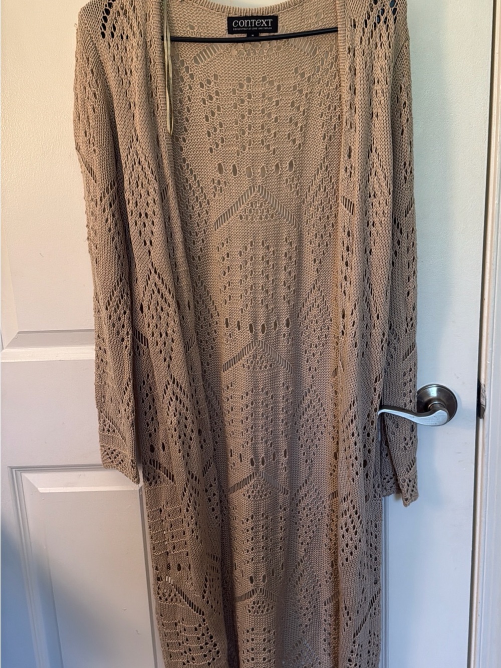 Context Open-Knit Duster Cardigan in Beige